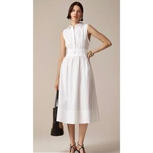 J. Crew Plus Fitted-Waist Shirt-Dress‎ in Cotton Poplin White Size 2X